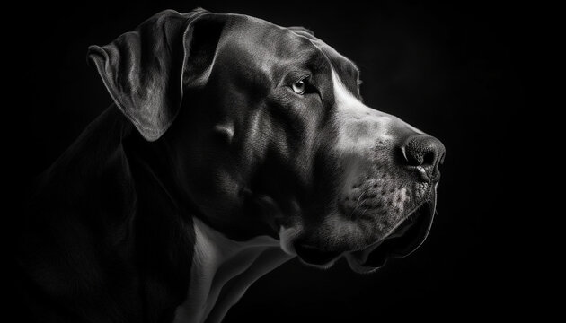 Purebred Great Dane puppy, loyal friend, black and white portrait generated by AI