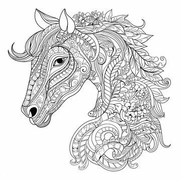 Horse head profile decorated with flowers and doodles