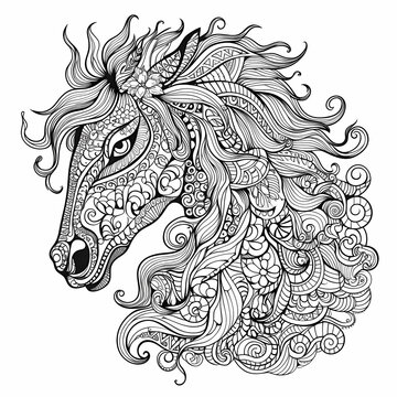 Horse head profile decorated with doodles