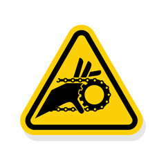 ISO Triangle Warning Sign: Hand Entanglement Chain Drive Symbol