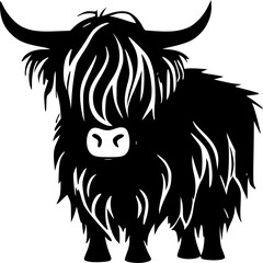 Highland Cow - Black and White Isolated Icon - Vector illustration
