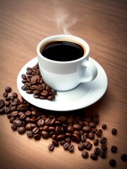 Fototapeta premium Eine Tasse Kaffee im Büro, bei Feierabend - mit Generativer AI erstellt