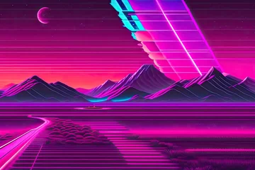Deurstickers New Retrowave Purple Neon Background Design Art Generative AI © Postmodern Studio