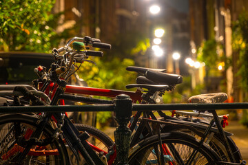 Parked Bicycles in Night Amsterdam