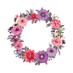 Flower wreath. Beautiful wreath with many different flowers. Vector illustration