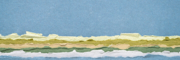 sea, ocean or lake abstract landscape in blue pastel tones - a collection of handmade rag papers, panorama banner