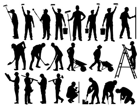 Worker builder SVG, Construction workers SVG, Painter painting SVG, Builder silhouettes, Worker icon bundle
