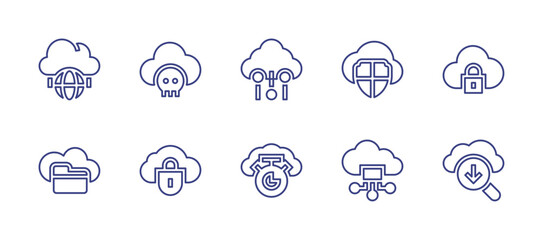 Cloud computing line icon set. Editable stroke. Vector illustration. Containing cloud computing, cloud, cloud storage.