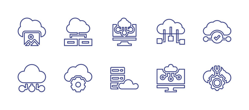 Cloud computing line icon set. Editable stroke. Vector illustration. Containing photo, cloud computing, server.