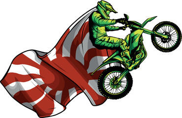 vector illustration of motocross rider and japan flag