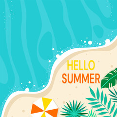 Summer background with tropical beach and swimming pool