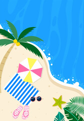 Summer background with tropical beach and swimming pool