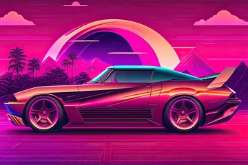 Fotobehang New Retrowave Purple Neon Background Design Art Generative AI © Postmodern Studio