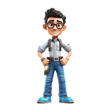3D cartoon engineer on transparent background. Generative AI