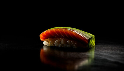 Fresh seafood meal nigiri, maki sushi, and sashimi on plate generated by AI
