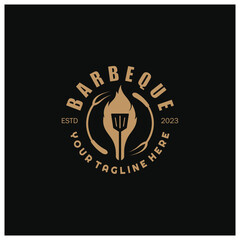 Barbecue Vintage hot grill, with crossed flames and spatula. Logo for restaurant, badge, cafe and bar.vector