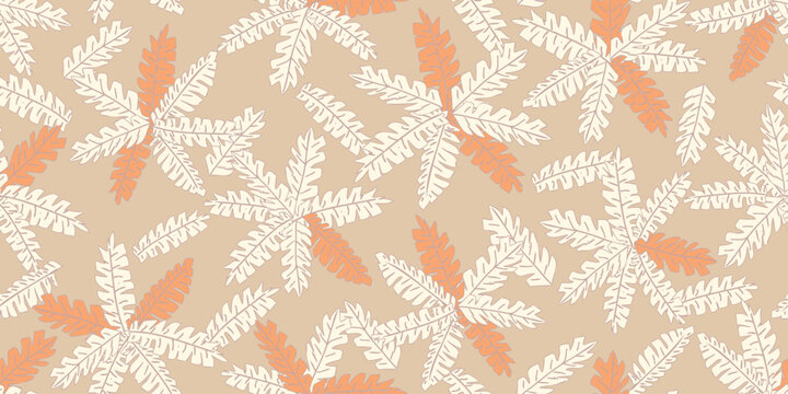 Summer seamless pattern with palm leaves. Vector illustration for card, banner, invitation, social media post, poster, mobile apps, advertising.