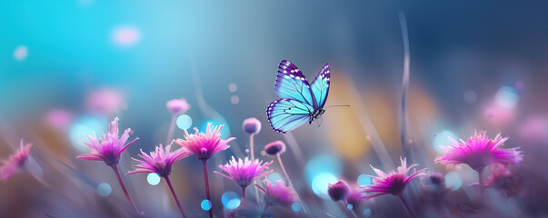 butterfly with violet flowers, ai generated