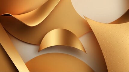 Minimal geometric background. gold elements with fluid. Generative AI.