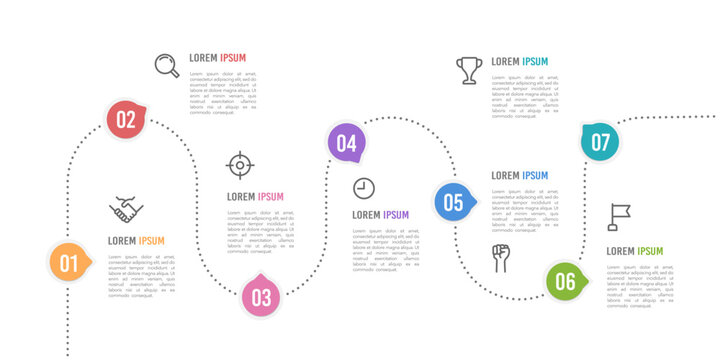 Infographic line patch 7 steps or option. Vector illustration.