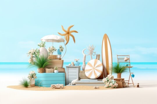 Summer beach vacation theme podium, ai generative