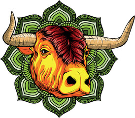 Vector illustration, a ferocious bull head on a white background