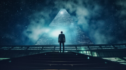 With the city lights as his backdrop, a businessman takes a moment to admire the urban landscape, finding inspiration and motivation in the dynamic atmosphere of the night. generative AI.