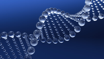 Abstract dna molecule helix on a blue background. Gene cell concept. 3d render illustration.