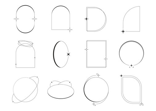 Modern Minimalist Aesthetic Linear Frames, Archs, Stars and Elements Trendy Retro Style for Social Media, Banners, Poster Design, Vector Set, Collection