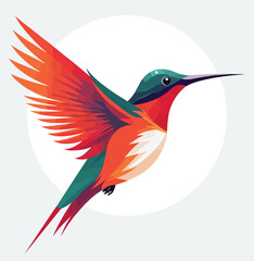 Obraz na płótnie Canvas A colorful flying hummingbird on a light background