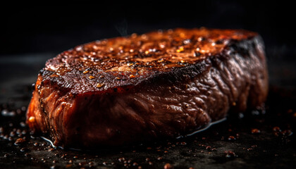 Grilled sirloin steak, cooked rare, smoked with barbecue spice generated by AI