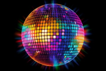 Obraz premium Sparkling disco ball. Night party, colorful. Generative AI