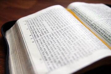 Fototapeta premium Old Korean Bible book and prayer concept shooting, Old Bible book that is difficult to find