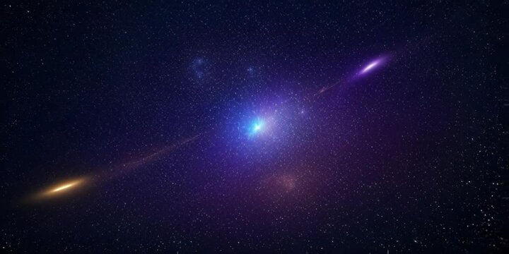 a purple and blue space filled with stars and a bright light in the middle of the night time sky, in the style of 3D, octane render, 8k, ray-tracing, AI Generative