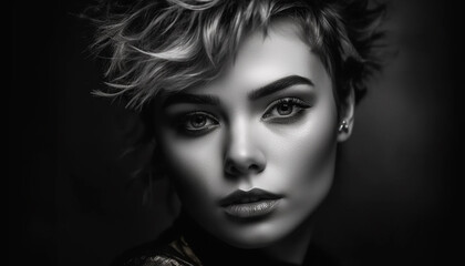 Captivating beauty: One woman sensuality in a monochrome portrait generated by AI
