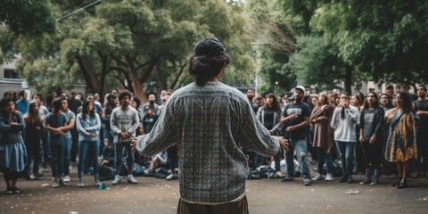 Person witnessing an impromptu dance battle in a city park, as talented performers showcase their moves, concept of Spontaneous Expression of Artistry, created with Generative AI technology