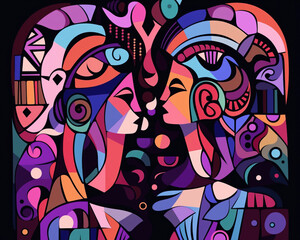 Obraz premium Abstract surreal art in cubism style. Generative AI