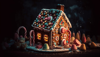 Homemade gingerbread house, a sweet winter celebration of cultures generated by AI