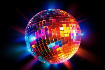 Obraz premium Sparkling disco ball. Night party, colorful. Generative AI