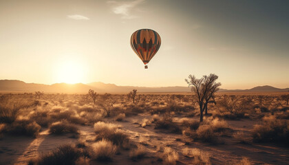 Adventure in the sky: Hot air balloon soars over African landscape generated by AI