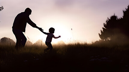 Father and his child at sunset. Concept of happy father day. AI generated