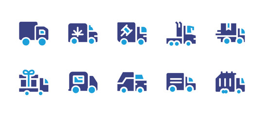 Fototapeta na wymiar Truck icon set. Duotone color. Vector illustration. Containing truck, delivery truck, lorry, trash truck, garbage truck.
