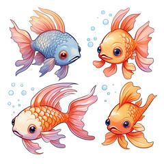 Fototapeta premium Cheerful Fish Cute Clipart Illustration with High Color Saturation 