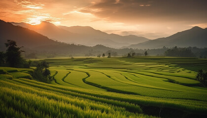 Harvesting rice in Sa Pa, a beauty in nature generated by AI