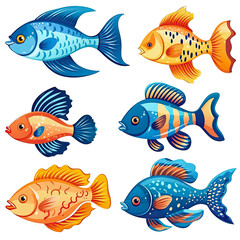 Cheerful Fish Cute Clipart Illustration with High Color Saturation 