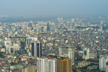 Aerial view of Hanoi Downtown Skyline, Vietnam. Financial district and business centers in smart urban city in Asia. Skyscraper and high-rise buildings.
