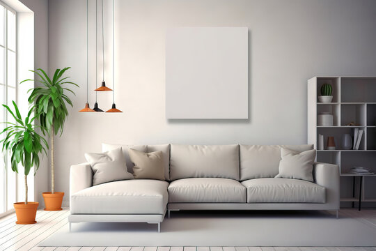 modern blank vertical frame on a modern living room
