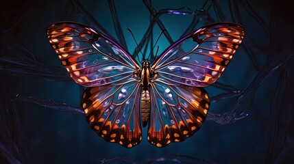 Fototapeta na wymiar a colorful butterfly is flying through the air with its wings spread. generative ai