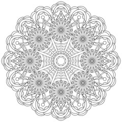 Colouring page, hand drawn, vector. Mandala 186, ethnic, swirl pattern, object isolated on white background.