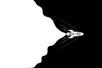 Rocket soaring into space. Rocket travel opens the background behind itself. space journey,  tours, cruises, rocket base advertising, trip abroad on vacation, and space routes vector illustration